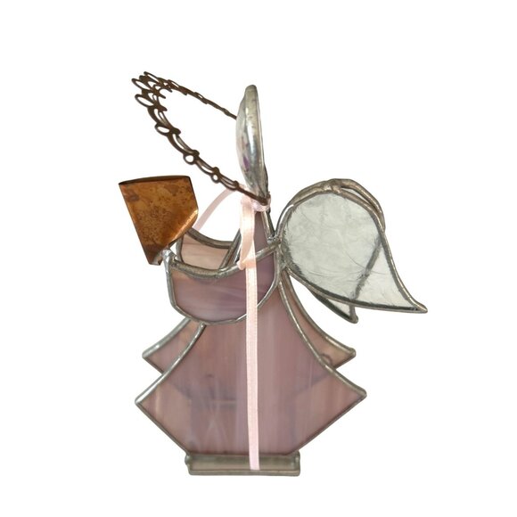 Stained Glass Choir Angel Figurine Pink Faceted Crystal Christmas Decoration - Picture 4 of 9